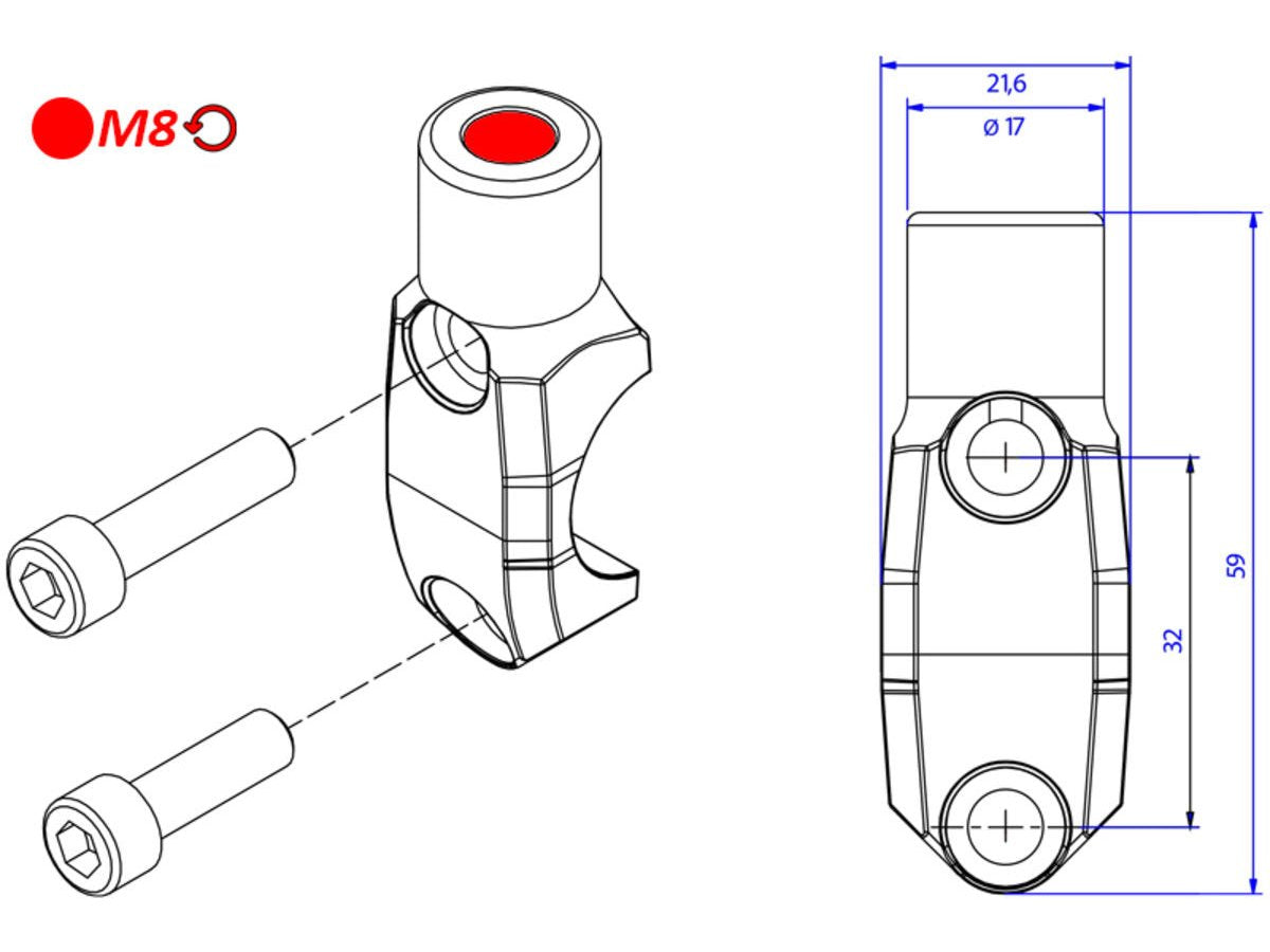 CV013 - CNC RACING Brembo Master Cylinder Clamp (mirror mount tread M8; left) – Accessories in the Motodeal Motorcycle Aftermarket Accessories and Parts Online Shop