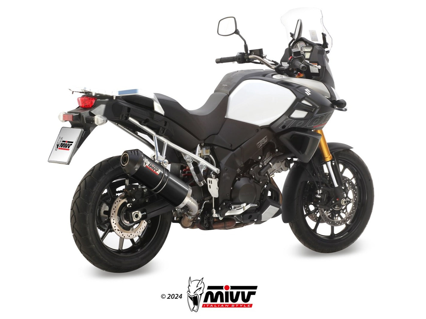 MIVV S.042 SUZUKI V-Strom 1000 ( 2014 / 20 ) Slip-on Exhaust "Oval" (black + carbon cap; approved) – Accessories in the 2WheelsHero Motorcycle Aftermarket Accessories and Parts Online Shop