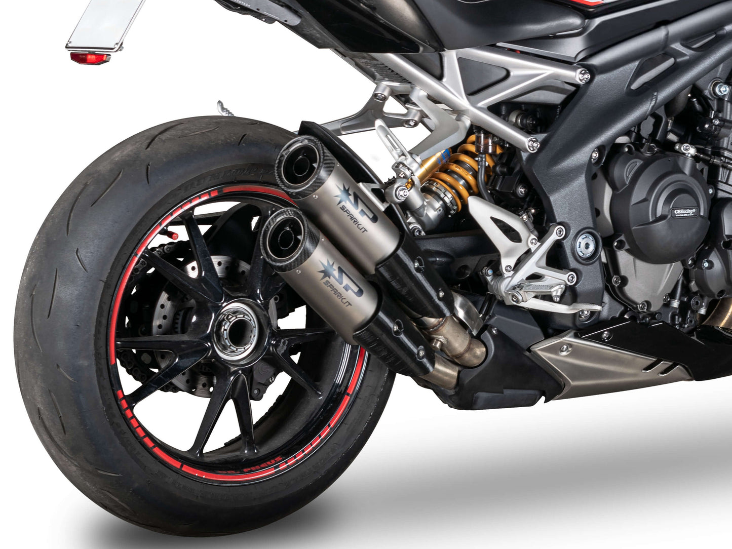 SPARK GTR0104 Triumph Speed Triple 1200RR / 1200RS (2021+) Titanium Slip-on Exhaust "Dyno" (EU Homologated; carbon end caps)