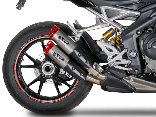 SPARK GTR0104 Triumph Speed Triple 1200RR / 1200RS (2021+) Titanium Slip-on Exhaust "Dyno" (EU Homologated; red end caps)