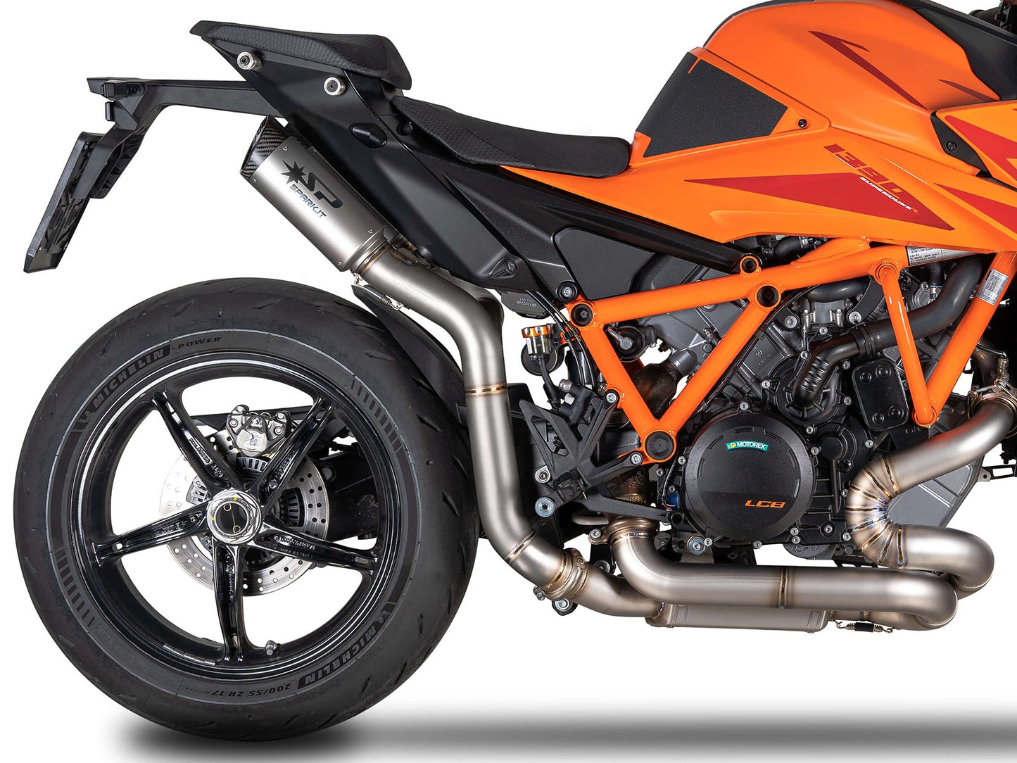 SPARK GKT0120 KTM 1290 / 1390 Super Duke R / R Evo (2020+) Titanium High-mount Double Exhaust "Dyno" (EU homologated; carbon end caps)