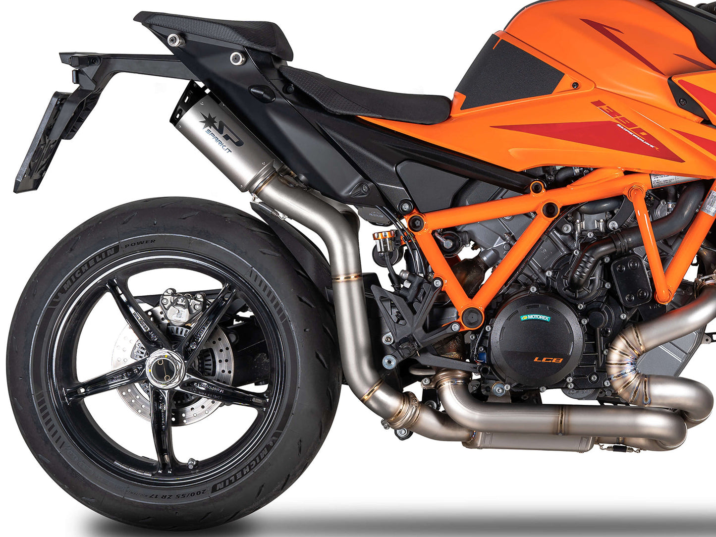 SPARK GKT0120 KTM 1290 / 1390 Super Duke R / R Evo (2020+) Titanium High-mount Double Exhaust "Dyno" (EU homologated; black end caps)