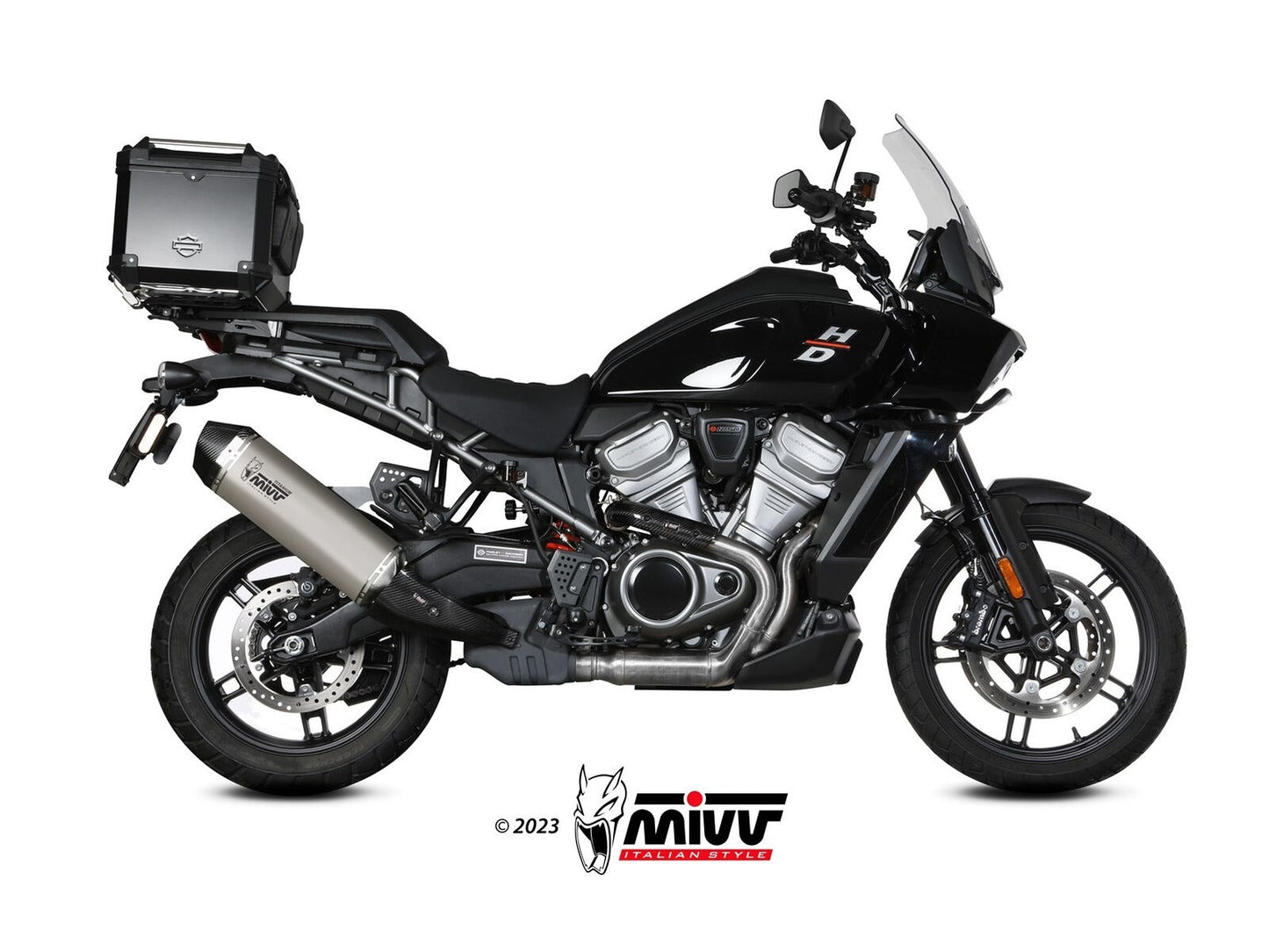 MIVV HD.003 HARLEY DAVIDSON PAN AMERICA / SPECIAL ( 2021+ ) Slip on Exhaust "Speed Edge" (titanium; approved) – Accessories in the 2WheelsHero Motorcycle Aftermarket Accessories and Parts Online Shop