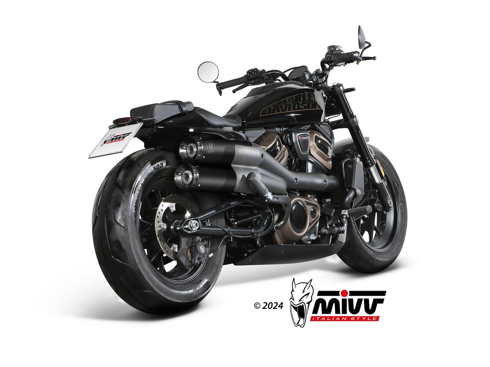 MIVV HD.004 HARLEY DAVIDSON SPORTSTER S ( 2021+ ) Dual Slip on Exhaust "HR-1" (black + short carbon back; approved) – Accessories in the 2WheelsHero Motorcycle Aftermarket Accessories and Parts Online Shop