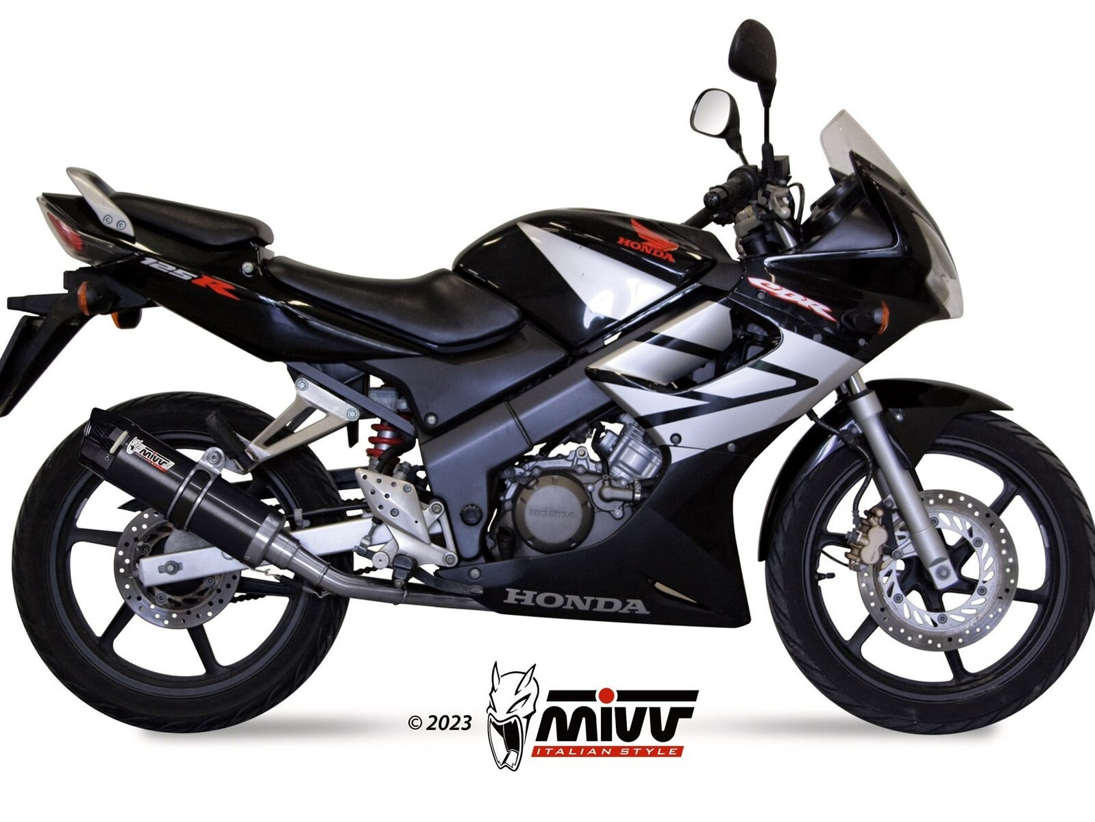 MIVV H.043 HONDA CBR 125 R ( 2004 / 10 ) Full System Exhaust "GP" (black + carbon cap; approved) – Accessories in the 2WheelsHero Motorcycle Aftermarket Accessories and Parts Online Shop