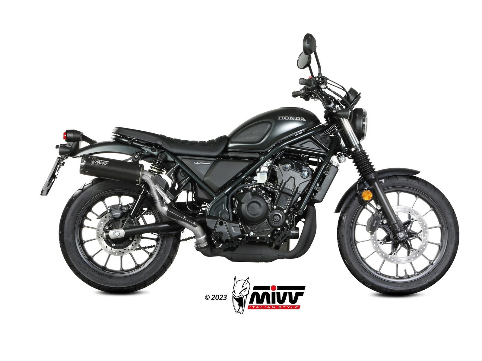 MIVV H.090 Honda CL 500 ( 2023+ ) Slip-on Exhaust "HR-1" (black + short carbon cap back; approved) – Accessories in the 2WheelsHero Motorcycle Aftermarket Accessories and Parts Online Shop