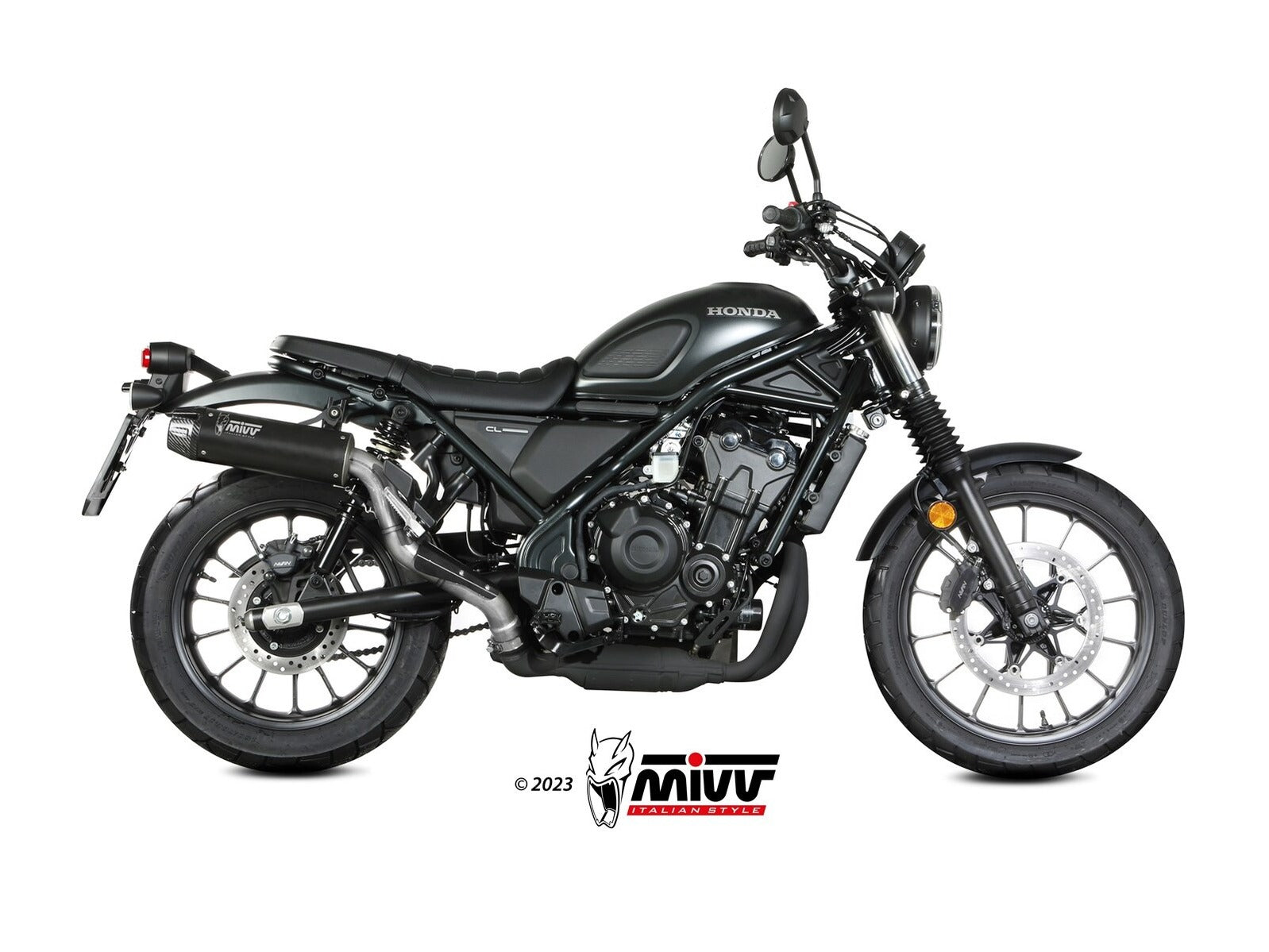 MIVV H.090 Honda CL 500 ( 2023+ ) Slip-on Exhaust "HR-1" (black + long carbon cap back; approved) – Accessories in the 2WheelsHero Motorcycle Aftermarket Accessories and Parts Online Shop