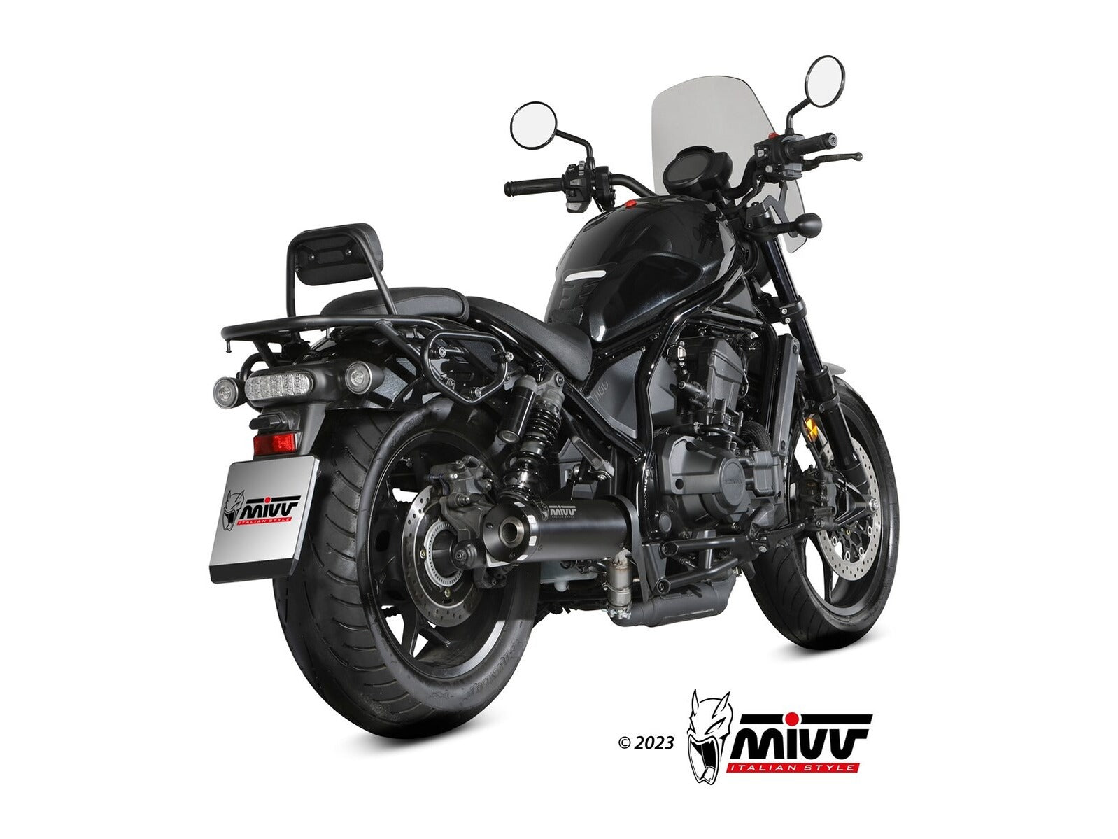 MIVV H.092 Honda CMX 1100 REBEL ( 2022+ ) Slip-on Exhaust "HR-1" (black + aluminium back; approved) – Accessories in the 2WheelsHero Motorcycle Aftermarket Accessories and Parts Online Shop