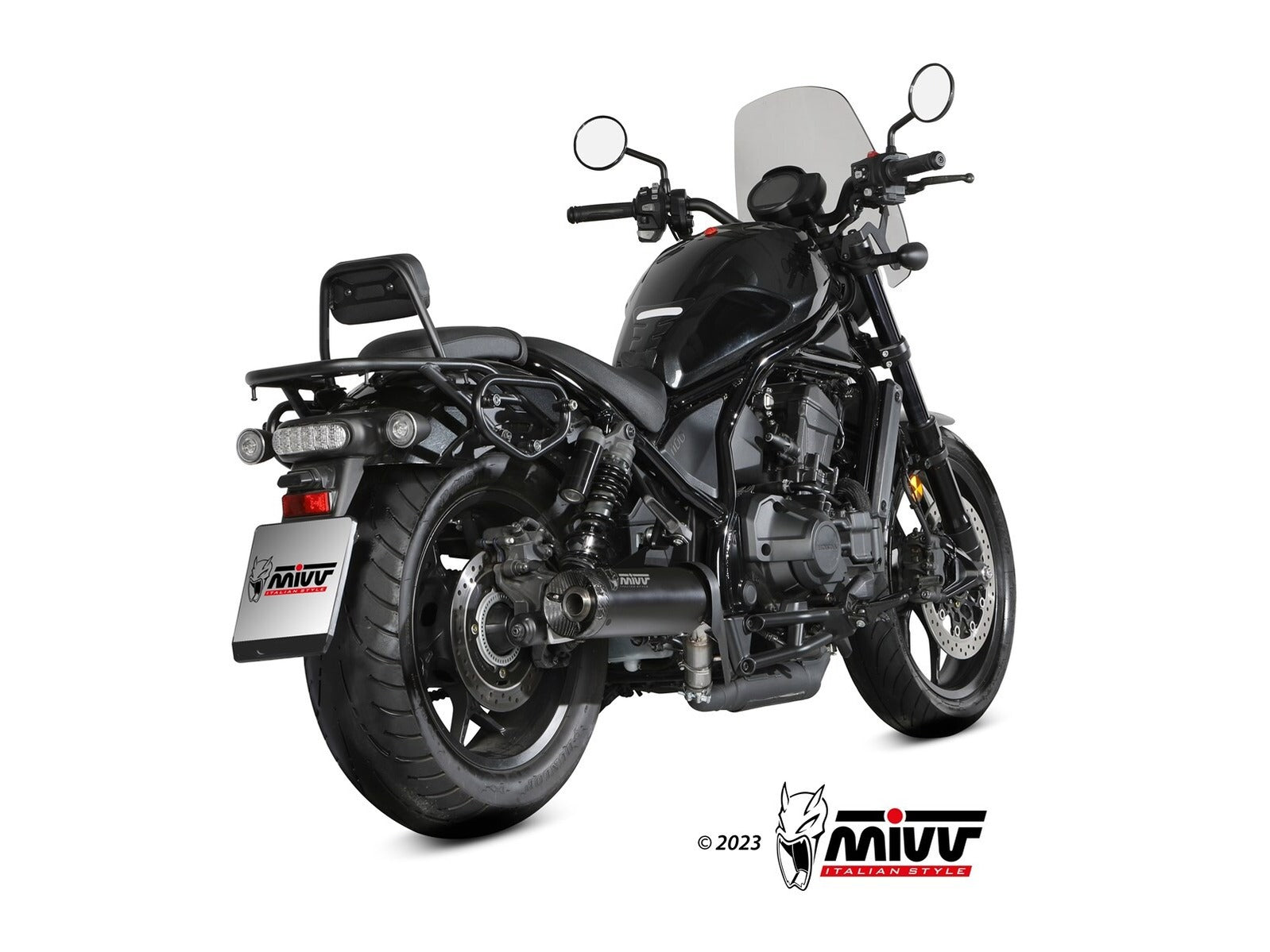 MIVV H.092 Honda CMX 1100 REBEL ( 2022+ ) Slip-on Exhaust "HR-1" (black + short carbon cap back; approved) – Accessories in the 2WheelsHero Motorcycle Aftermarket Accessories and Parts Online Shop