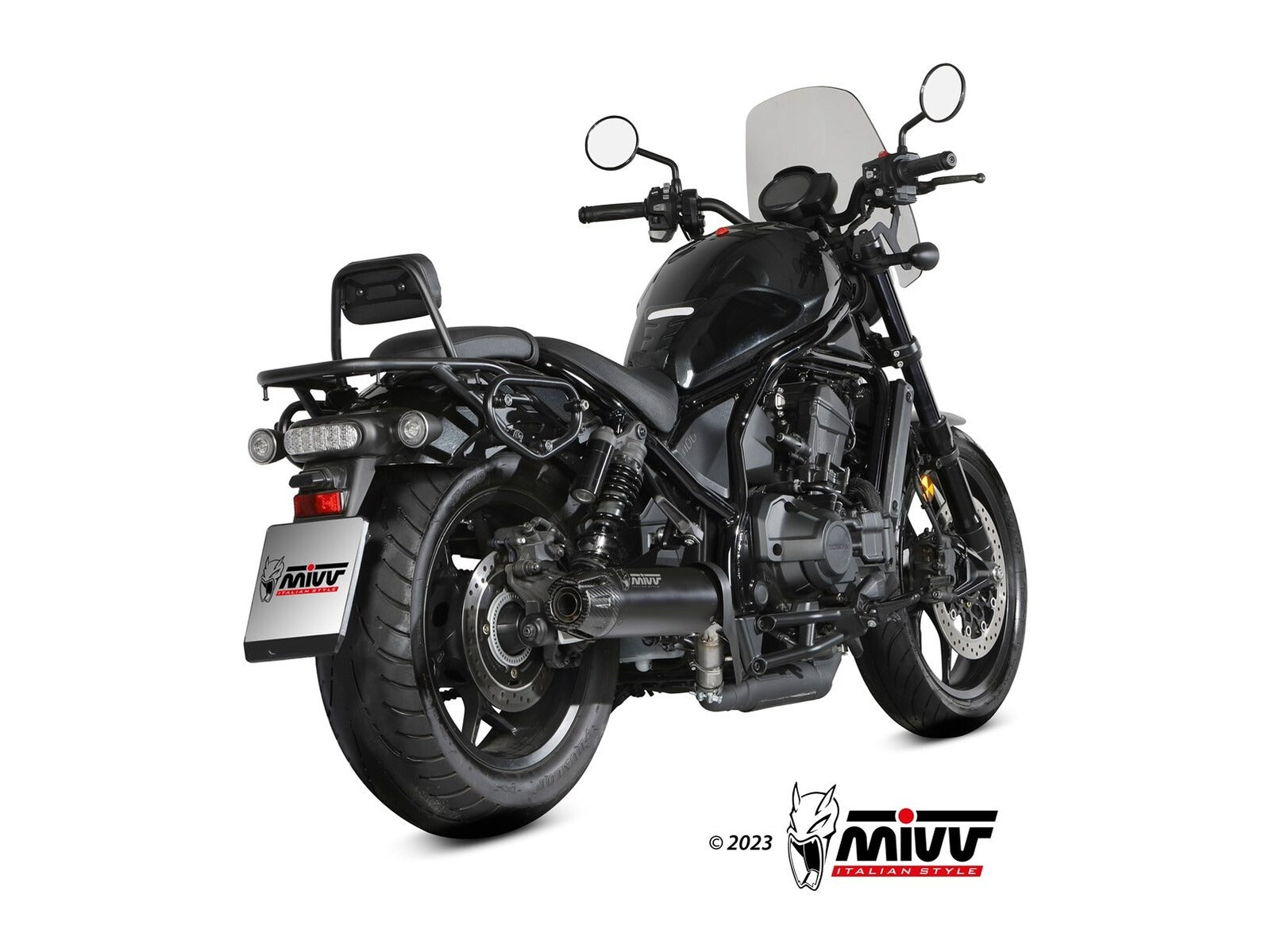 MIVV H.092 Honda CMX 1100 REBEL ( 2022+ ) Slip-on Exhaust "HR-1" (black + long carbon cap back; approved) – Accessories in the 2WheelsHero Motorcycle Aftermarket Accessories and Parts Online Shop