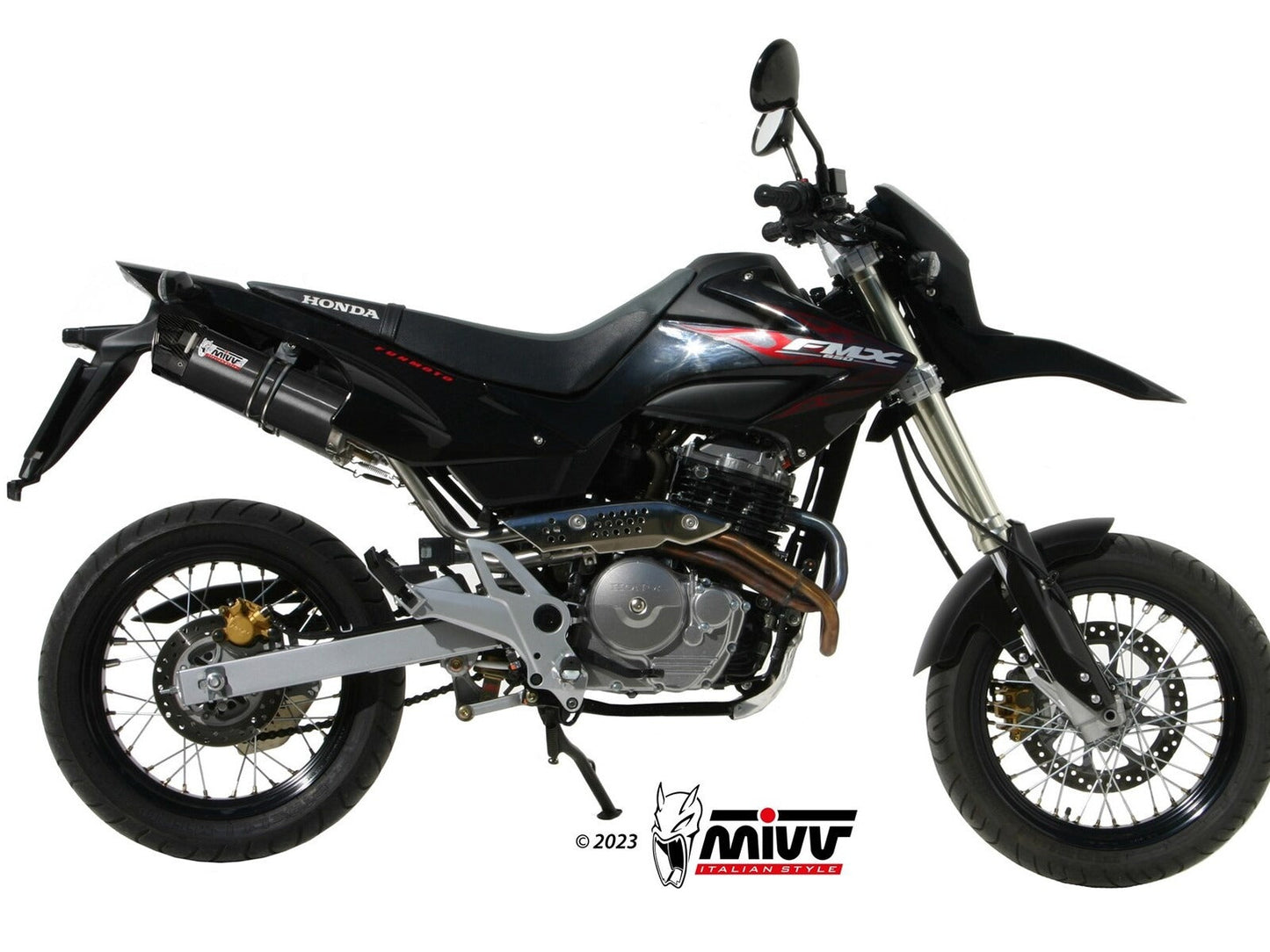 MIVV H.034 HONDA FMX 650 ( 2005 - 06 ) Dual Slip on Exhaust "GP" (black + carbon cap; approved) – Accessories in the 2WheelsHero Motorcycle Aftermarket Accessories and Parts Online Shop