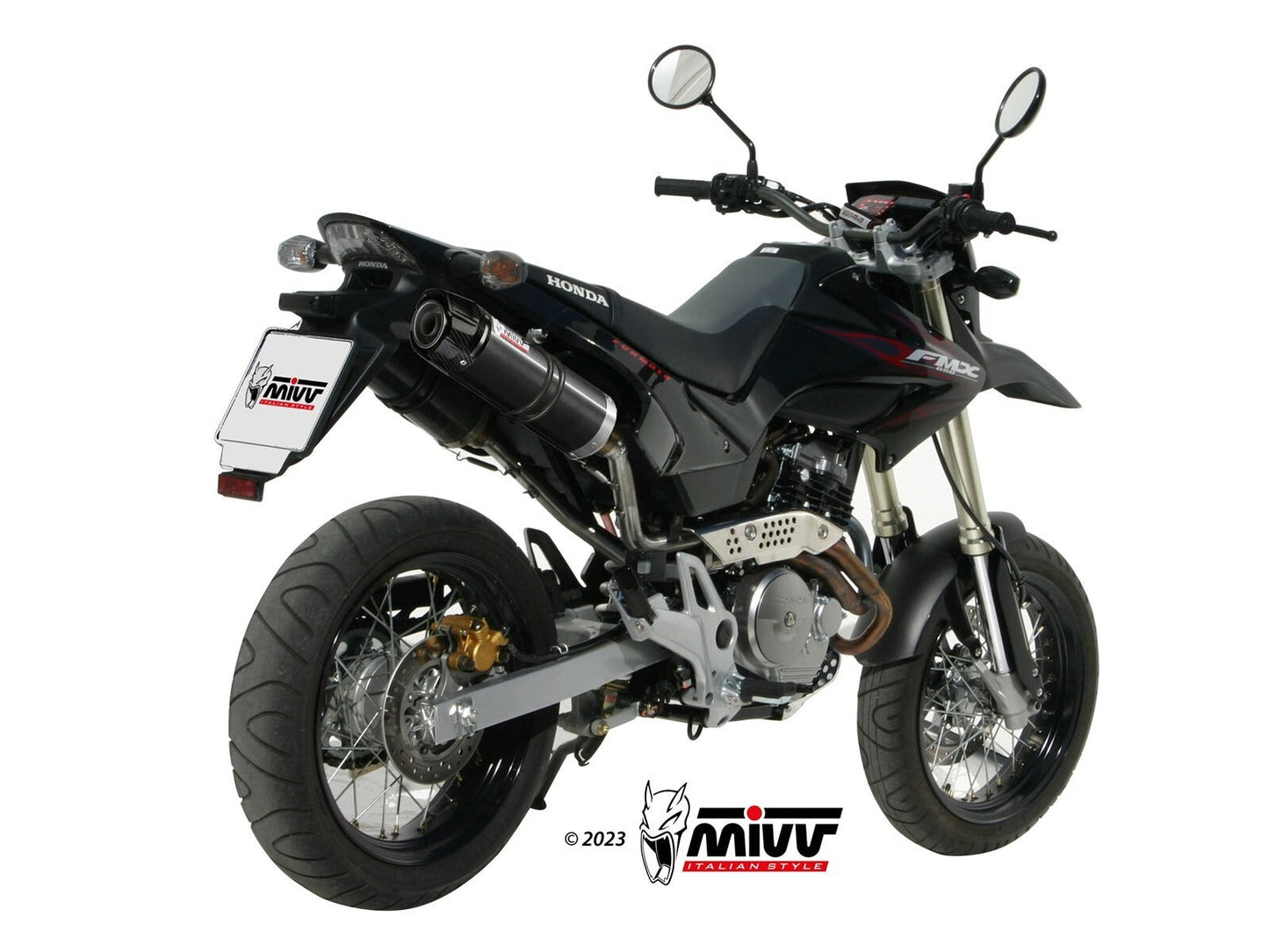 MIVV H.034 HONDA FMX 650 ( 2005 - 06 ) Dual Slip on Exhaust "GP" (black + carbon cap; approved) – Accessories in the 2WheelsHero Motorcycle Aftermarket Accessories and Parts Online Shop