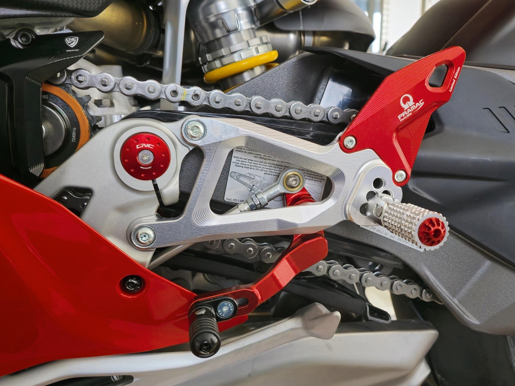 CNC RACING PE414PR Ducati Panigale V4 / V4S (2025+) Adjustable Rearsets (Pramac Limited Edition) – Accessories in the Motodeal Motorcycle Aftermarket Accessories and Parts Online Shop