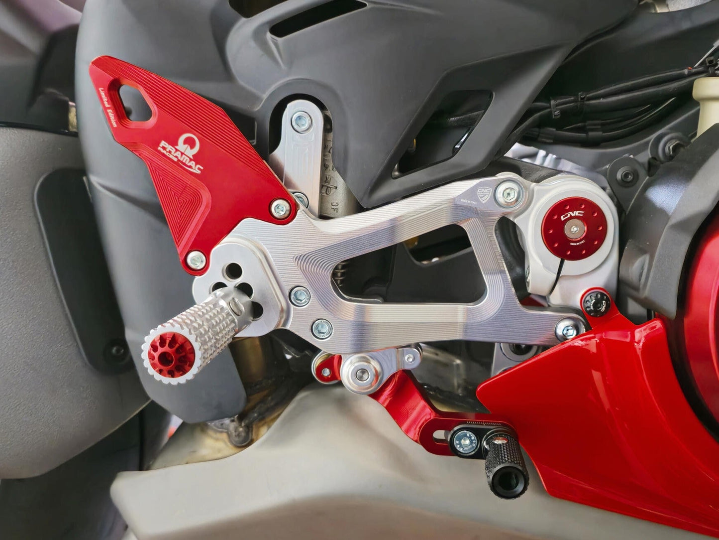 CNC RACING PE414PR Ducati Panigale V4 / V4S (2025+) Adjustable Rearsets (Pramac Limited Edition) – Accessories in the Motodeal Motorcycle Aftermarket Accessories and Parts Online Shop