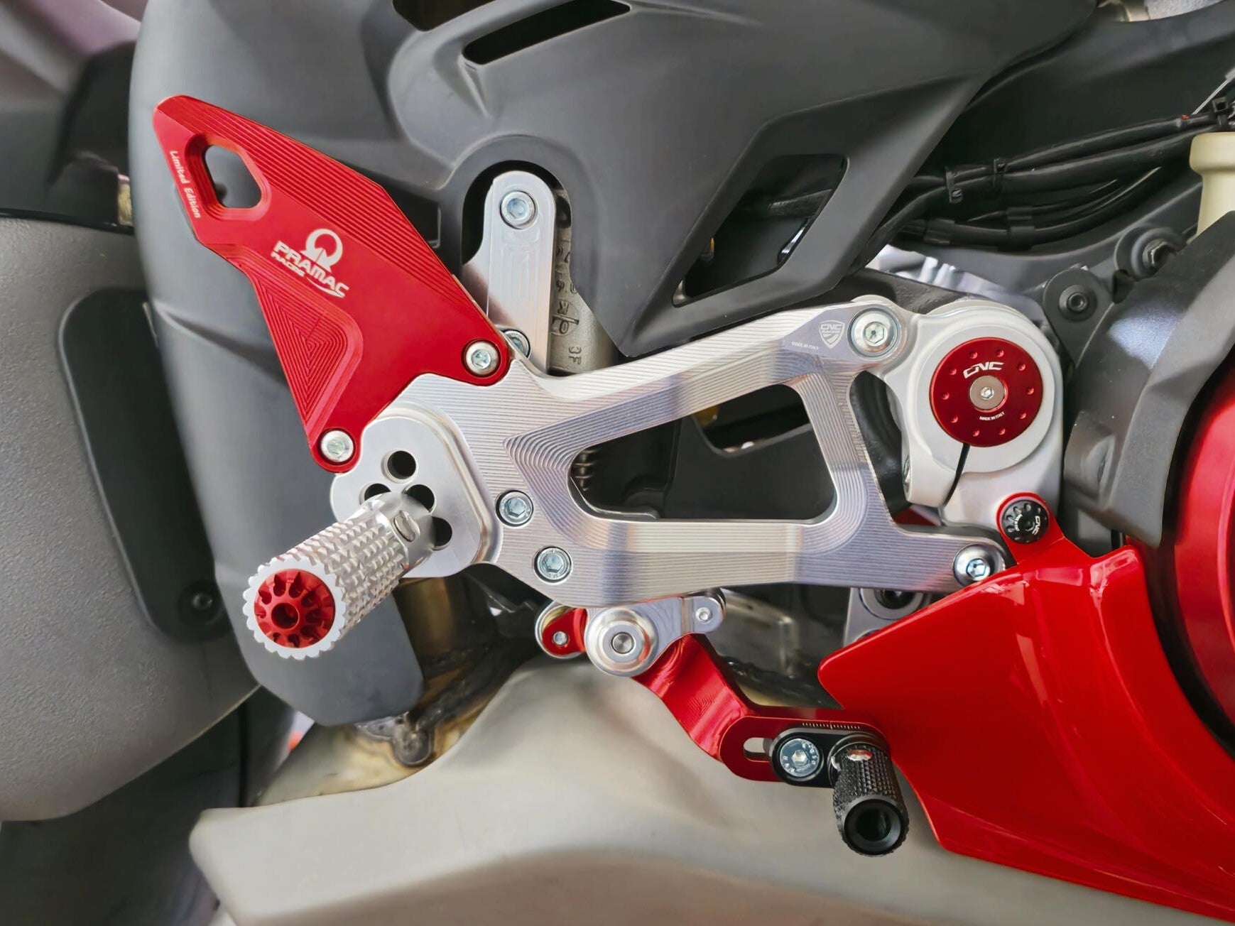 CNC RACING PE414PR Ducati Panigale V4 / V4S (2025+) Adjustable Rearsets (Pramac Limited Edition) – Accessories in the Motodeal Motorcycle Aftermarket Accessories and Parts Online Shop