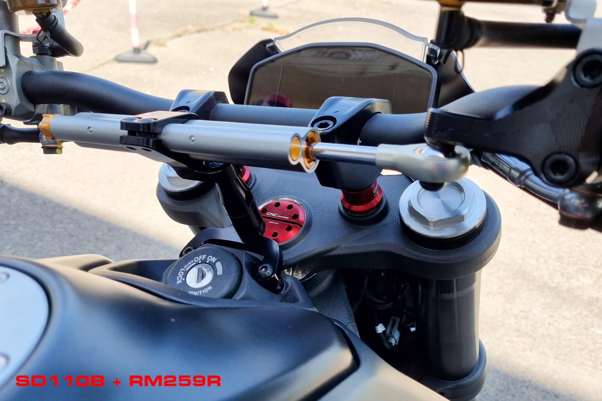Ducati Monster 950 / 937 (2021+) OHLINS Steering Damper + CNC RACING Mounting Kit – Accessories in the Motodeal Motorcycle Aftermarket Accessories and Parts Online Shop