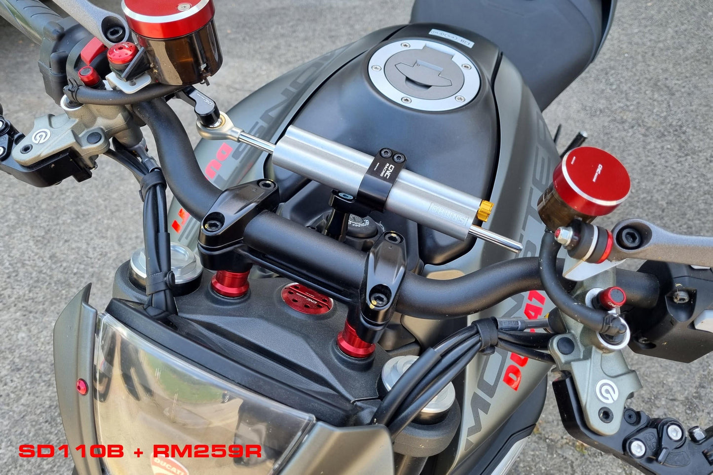 Ducati Monster 950 / 937 (2021+) OHLINS Steering Damper + CNC RACING Mounting Kit – Accessories in the Motodeal Motorcycle Aftermarket Accessories and Parts Online Shop