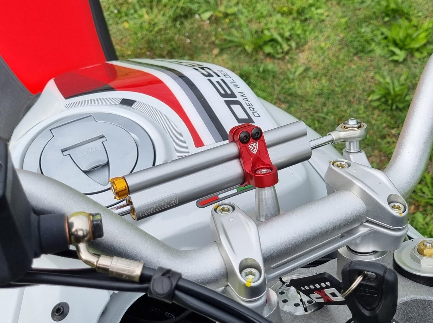 Ducati DesertX (2022+) OHLINS Steering Damper + CNC RACING Mounting Kit – Accessories in the Motodeal Motorcycle Aftermarket Accessories and Parts Online Shop