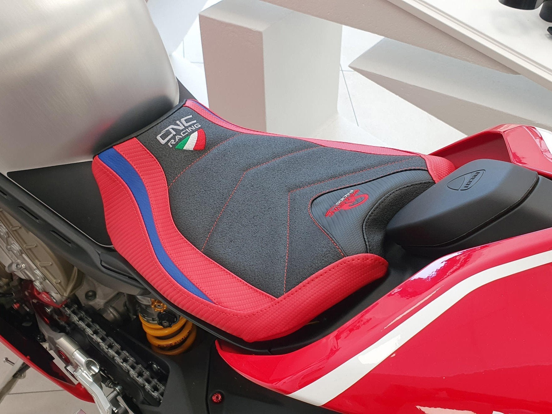 SLD01PR - CNC RACING Ducati Panigale V4 (18/24) Ultragrip Seat Cover (Pramac edition) – Accessories in the Motodeal Motorcycle Aftermarket Accessories and Parts Online Shop