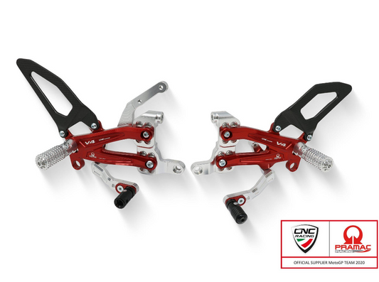 PE410PR - CNC RACING Ducati Streetfighter V4 Adjustable Rearset (carbon heel guards; Pramac Racing Limited Edition) – Accessories in the Motodeal Motorcycle Aftermarket Accessories and Parts Online Shop