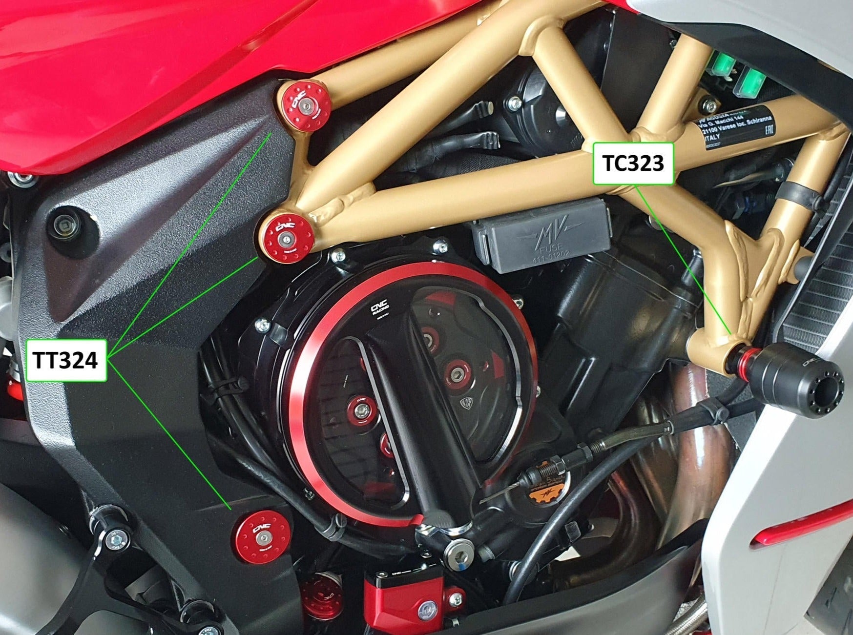 TT324 - CNC RACING MV Agusta Superveloce 800 (2020+) Frame Plugs (for CNC RACING Frame protection) – Accessories in the Motodeal Motorcycle Aftermarket Accessories and Parts Online Shop