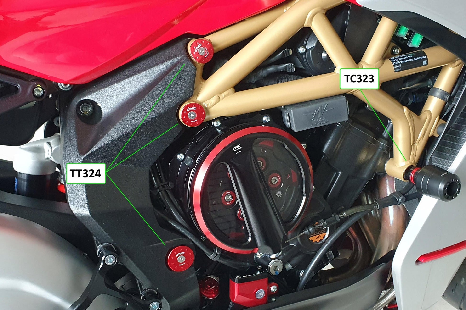 TC323 - CNC RACING MV Agusta Superveloce 800 (2020+) Frame Crash Protection Sliders – Accessories in the Motodeal Motorcycle Aftermarket Accessories and Parts Online Shop