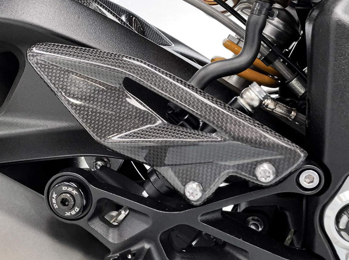CRB90L - DBK Triumph Street Triple 765 S / R / RS (2017+) Glossy Carbon Heel Guards – Accessories in the Motodeal Motorcycle Aftermarket Accessories and Parts Online Shop