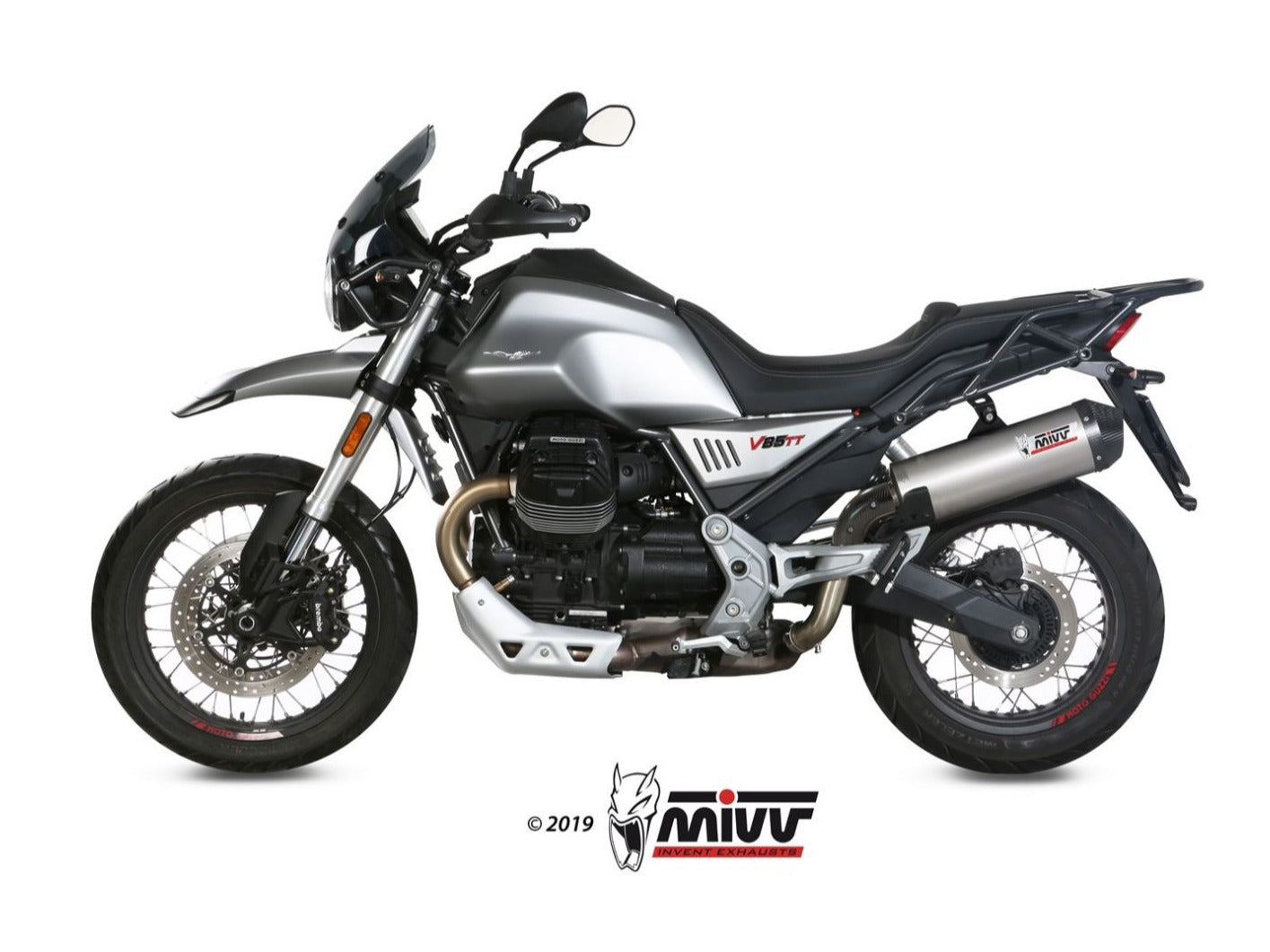 MIVV M.013 MOTO GUZZI V85 TT ( 2019+ ) Slip-on Exhaust "Oval" (titanium + carbon cap; approved) – Accessories in the 2WheelsHero Motorcycle Aftermarket Accessories and Parts Online Shop
