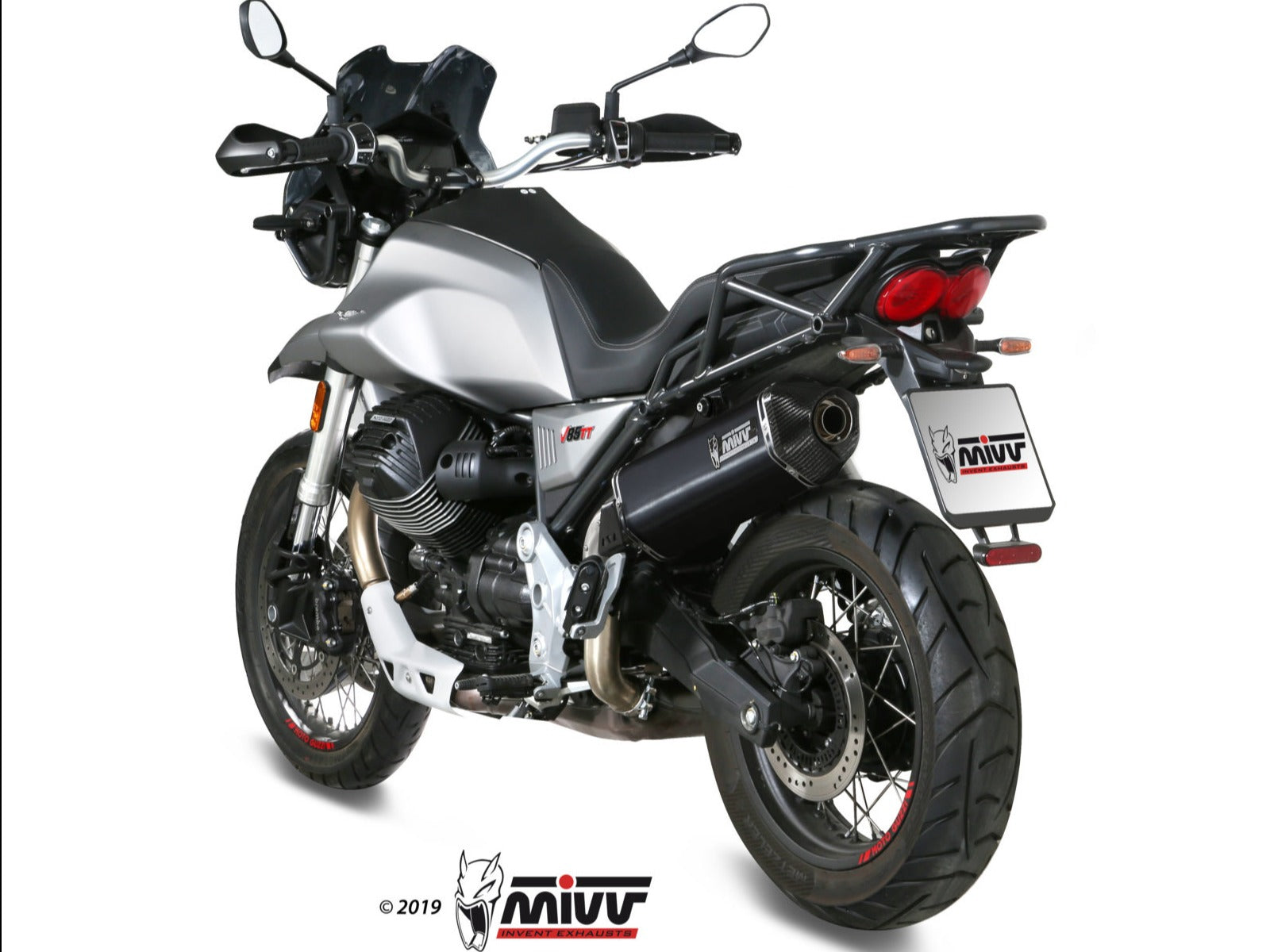 MIVV M.013 MOTO GUZZI V85 TT ( 2019+ ) Slip-on Exhaust "Speed Edge" (black; approved) – Accessories in the 2WheelsHero Motorcycle Aftermarket Accessories and Parts Online Shop