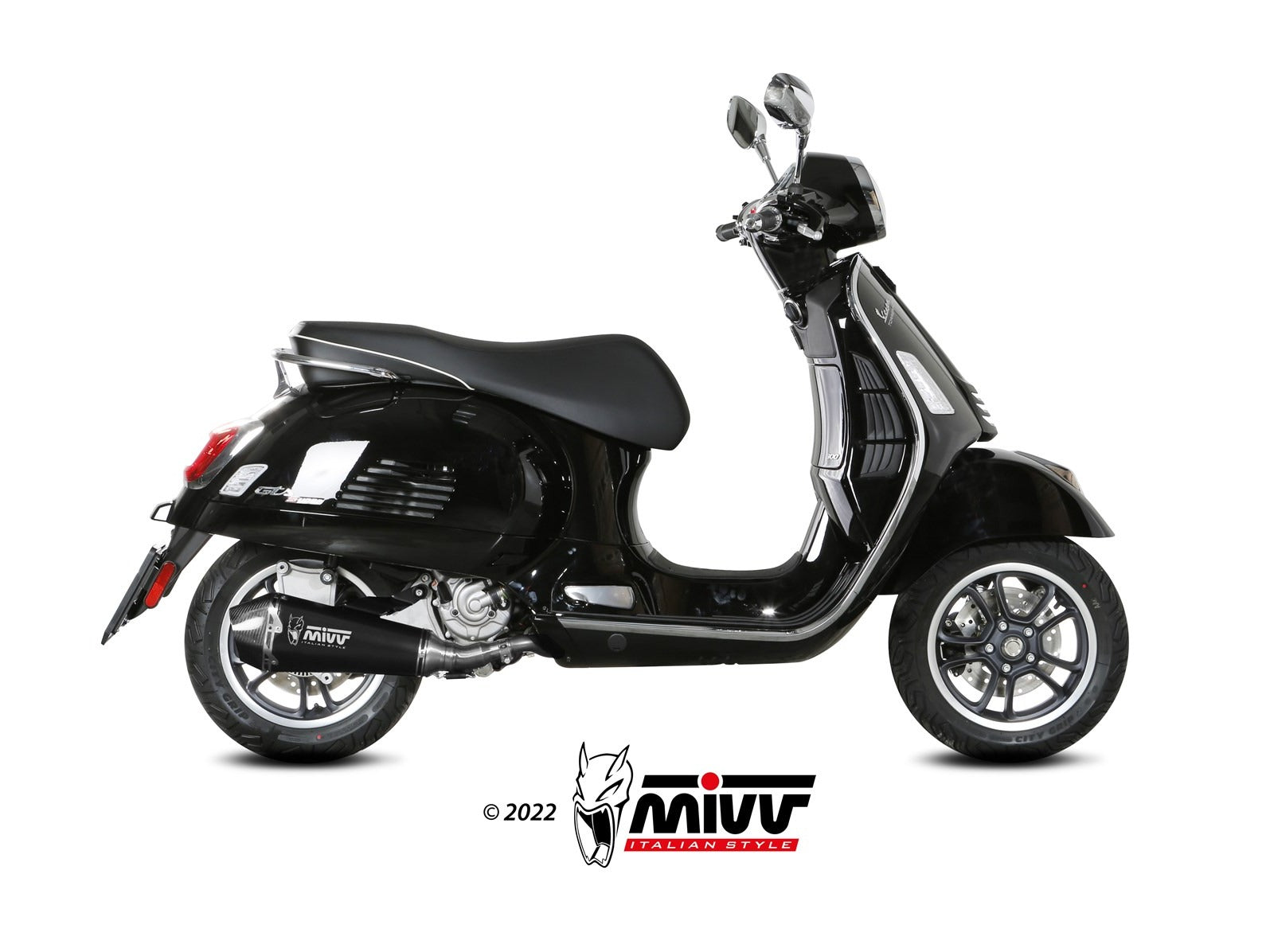 MIVV P.009 PIAGGIO VESPA GTS / GTV 300 ( 2021+ ) Full System Exhaust "Delta Race" (black; approved) – Accessories in the 2WheelsHero Motorcycle Aftermarket Accessories and Parts Online Shop