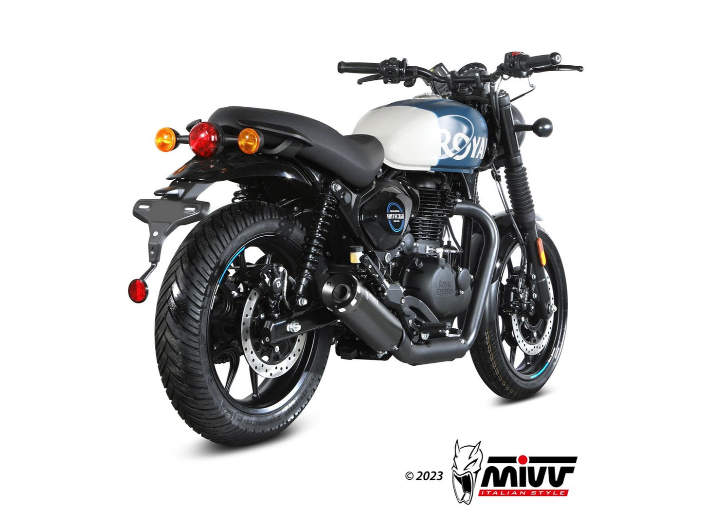 MIVV RE.005 ROYAL ENFIELD HNTR 350 ( 2022+ ) Slip-on Exhaust "HR-1" (black + aluminium back; approved) – Accessories in the 2WheelsHero Motorcycle Aftermarket Accessories and Parts Online Shop