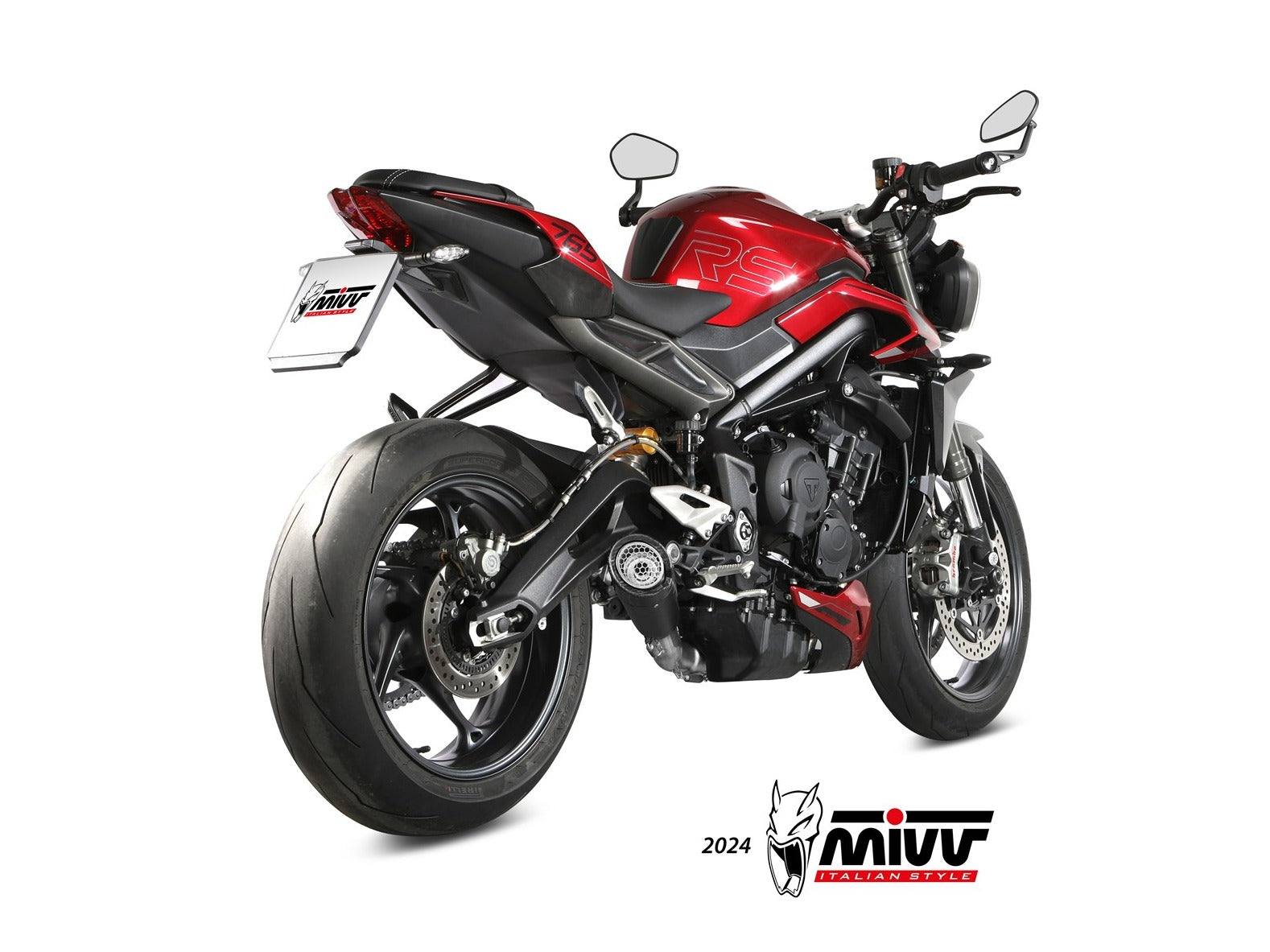 MIVV T.027 TRIUMPH STREET TRIPLE 765 R / RS ( 2023+ ) Full System Exhaust "X-M5" (black; not approved) – Accessories in the 2WheelsHero Motorcycle Aftermarket Accessories and Parts Online Shop
