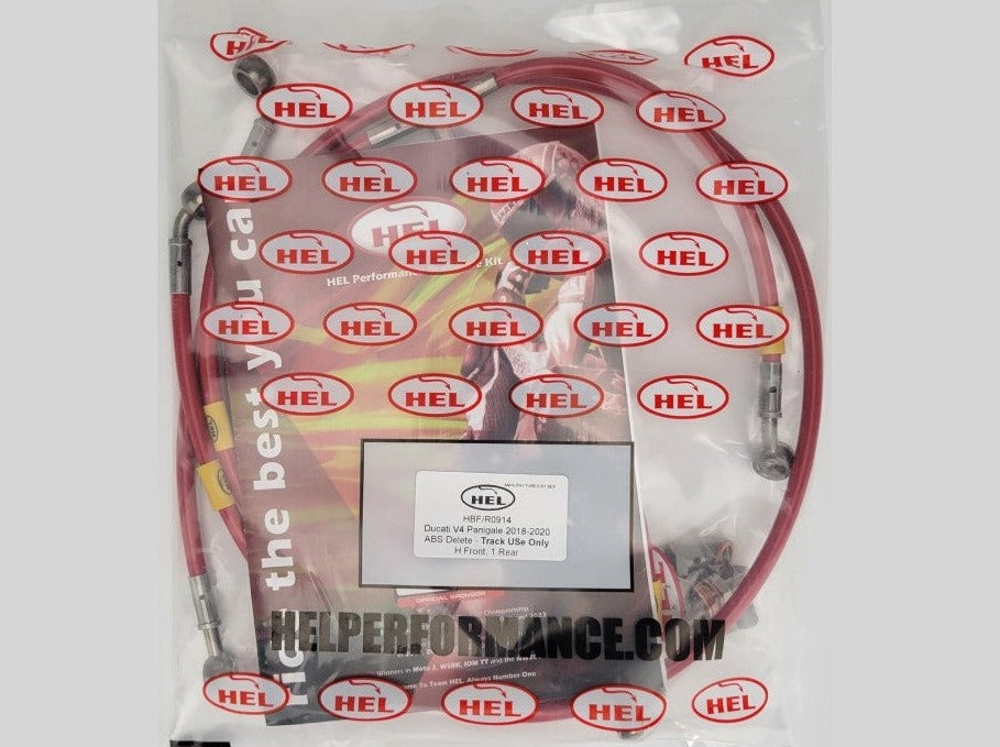 HEL PERFORMANCE HBK0914 Ducati V4 Panigale (18/20) Flexible Braided Brake Lines Kit (ABS delete; 'H' layout racing version; red hose with stainless banjos) – Accessories in the 2WheelsHero Motorcycle Aftermarket Accessories and Parts Online Shop