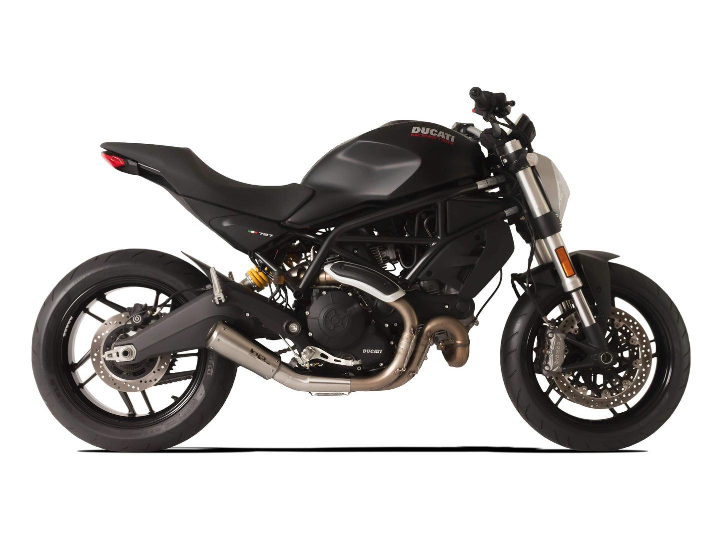 HP CORSE Ducati Monster 797 Slip-on Exhaust "GP-07 Satin Short" (racing; with wire mesh)