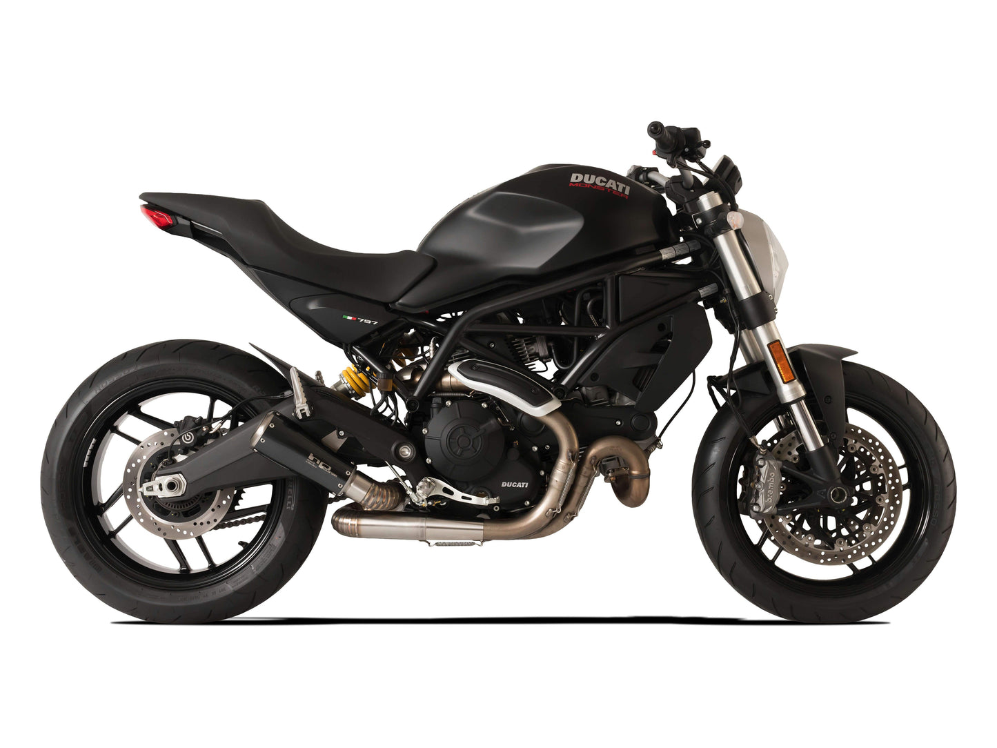 HP CORSE Ducati Monster 797 Slip-on Exhaust "GP-07 Black" (racing; with aluminum ring)