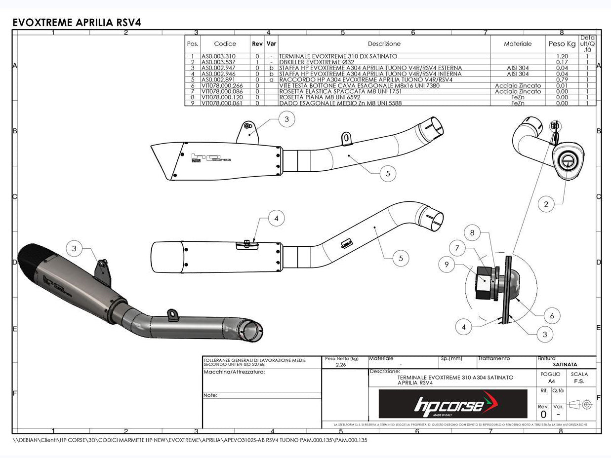 HP CORSE Aprilia RSV4 (09/14) Slip-on Exhaust "Evoxtreme 310 Satin" (EU homologated)