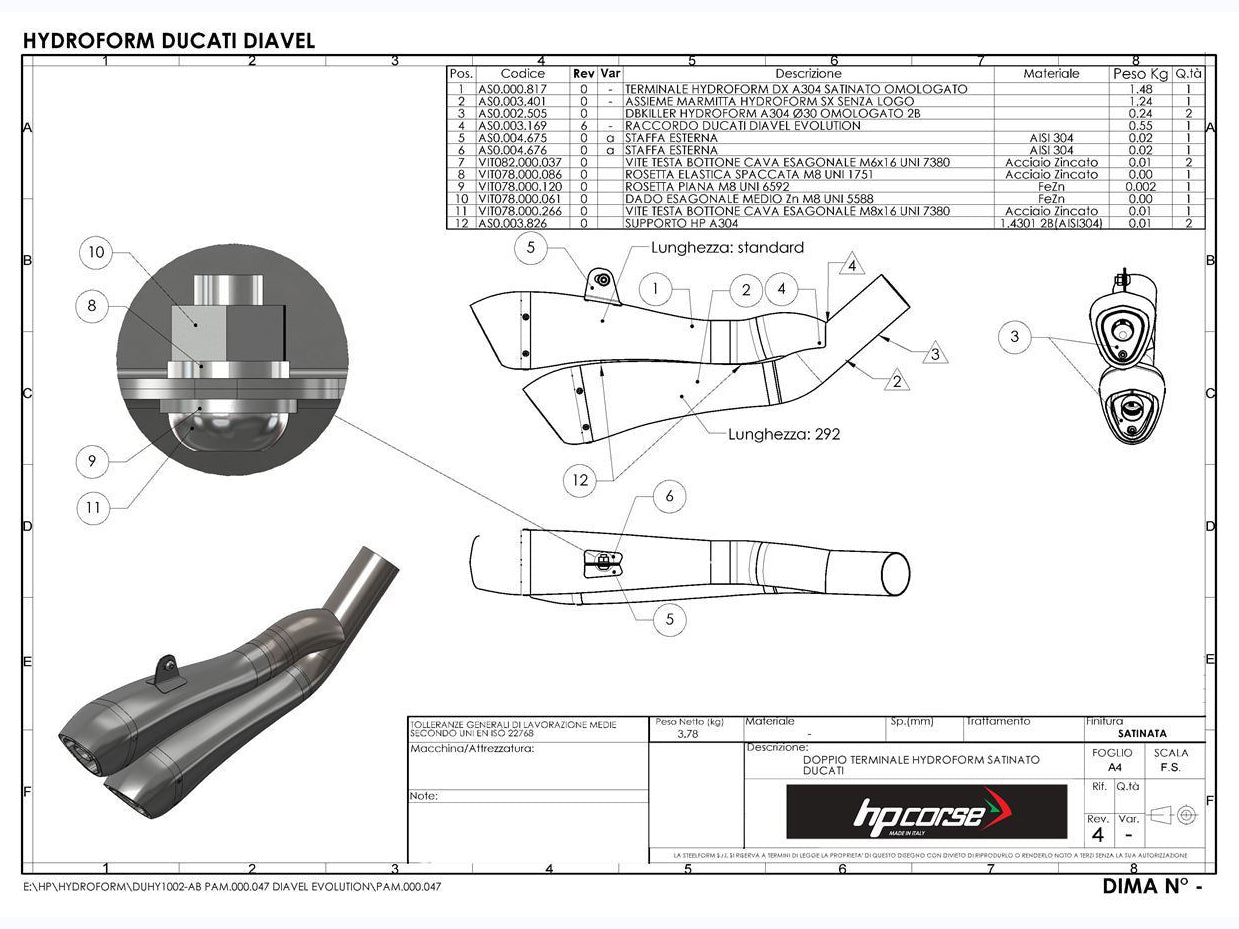 HP CORSE Ducati Diavel Dual Slip-on Exhaust "Hydroform Evolution Satin" (EU homologated)