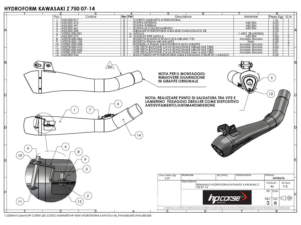 HP CORSE Kawasaki Z750 (07/12) Slip-on Exhaust "Hydroform Black" (EU homologated) – Accessories in MotoDeal – Motorcycle Accessories and Parts Online Shop