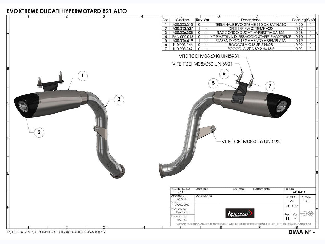 HP CORSE Ducati Hypermotard 821 High Position Slip-on Exhaust "Evoxtreme 310 Black" (EU homologated)