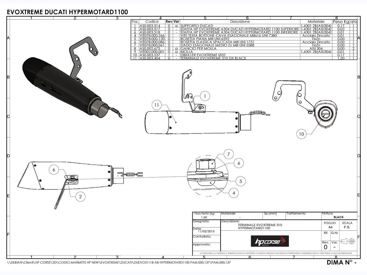 HP CORSE Ducati Hypermotard 1100 Slip-on Exhaust "Evoxtreme 310 Satin" (EU homologated)