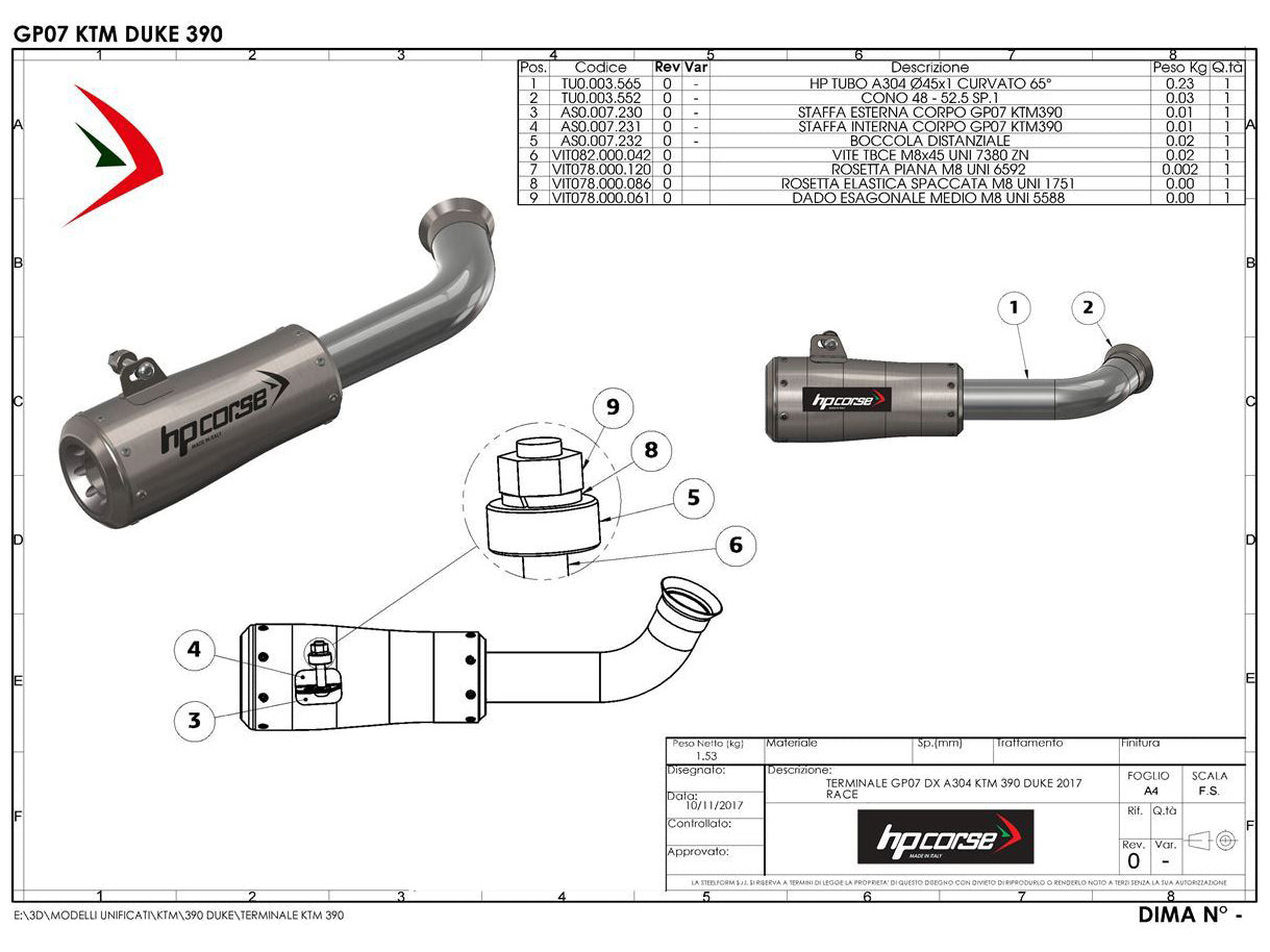 HP CORSE KTM 390 Duke (13/16) Slip-on Exhaust "GP-07 Satin with Aluminum Ring" (racing) – Accessories in MotoDeal – Motorcycle Accessories and Parts Online Shop