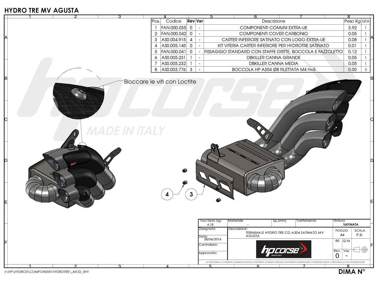 HP CORSE MV Agusta Turismo Veloce Slip-on Exhaust "HydroTre Satin" (EU homologated; with carbon cover)