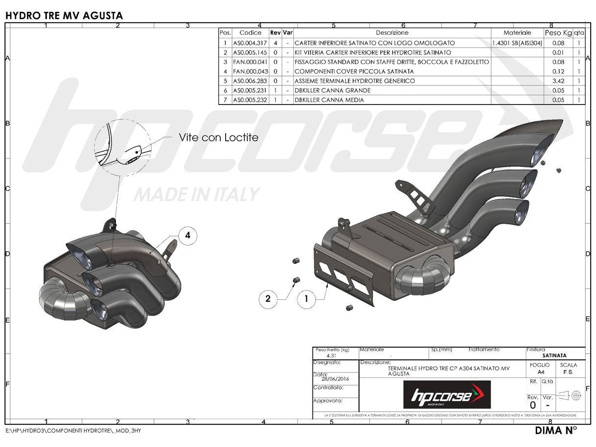 HP CORSE MV Agusta Rivale 800 Slip-on Exhaust "HydroTre Satin" (EU homologated; with stainless steel cover)