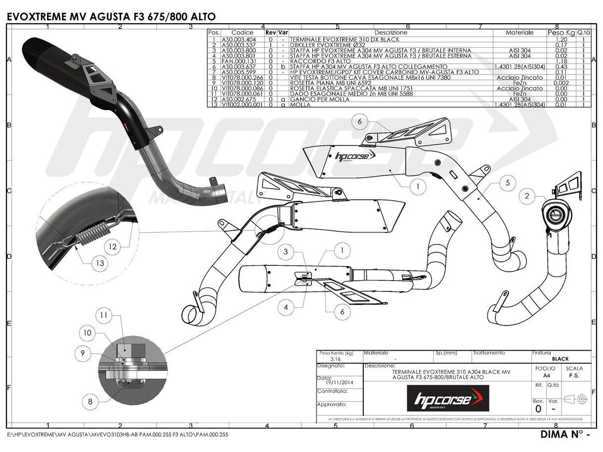 HP CORSE MV Agusta F3 High Position Slip-on Exhaust "Evoxtreme 310 Satin" (EU homologated)