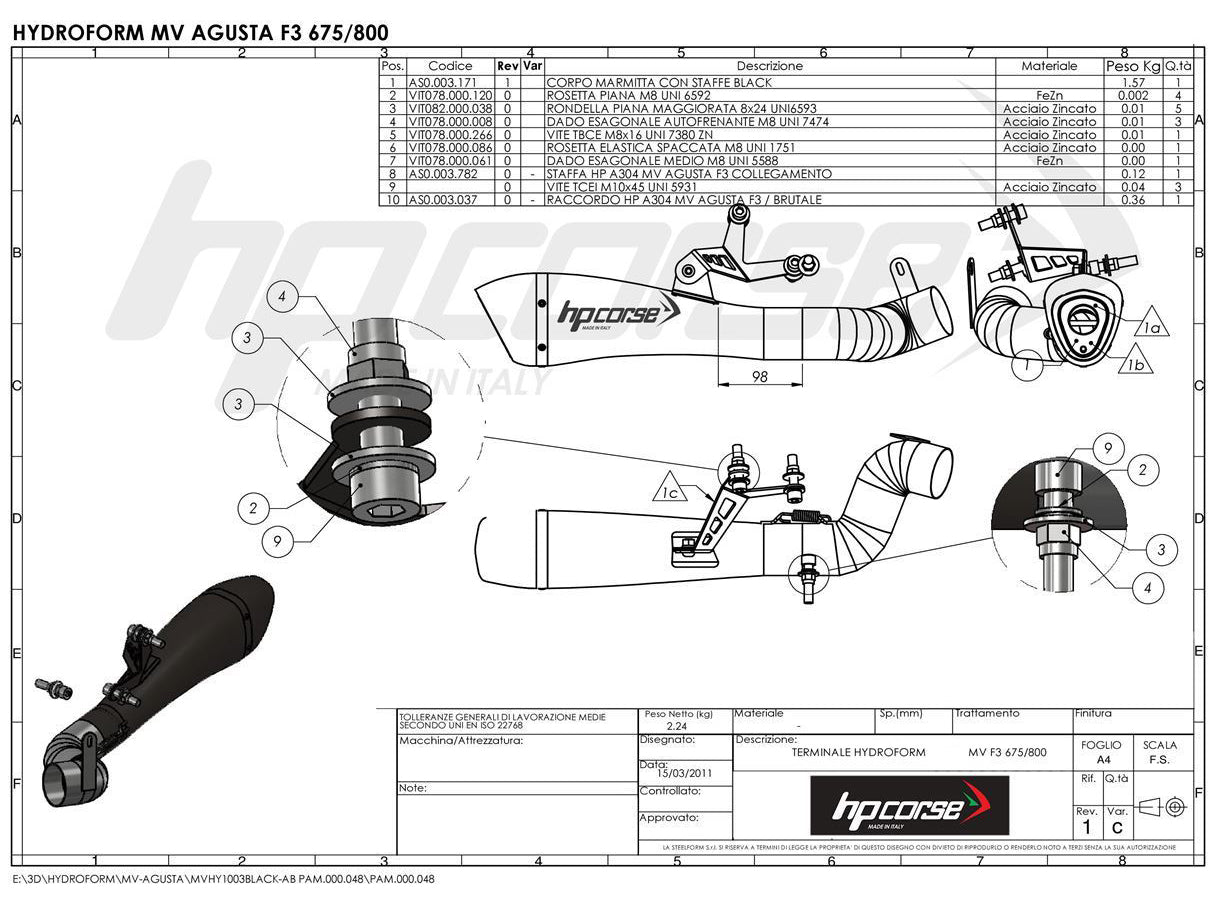 HP CORSE MV Agusta Brutale 800/RR Slip-on Exhaust "Hydroform Satin" (racing)