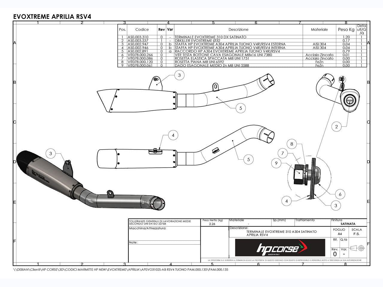 HP CORSE Aprilia Tuono V4 (15/16) Slip-on Exhaust "Evoxtreme 310 Satin" (racing)