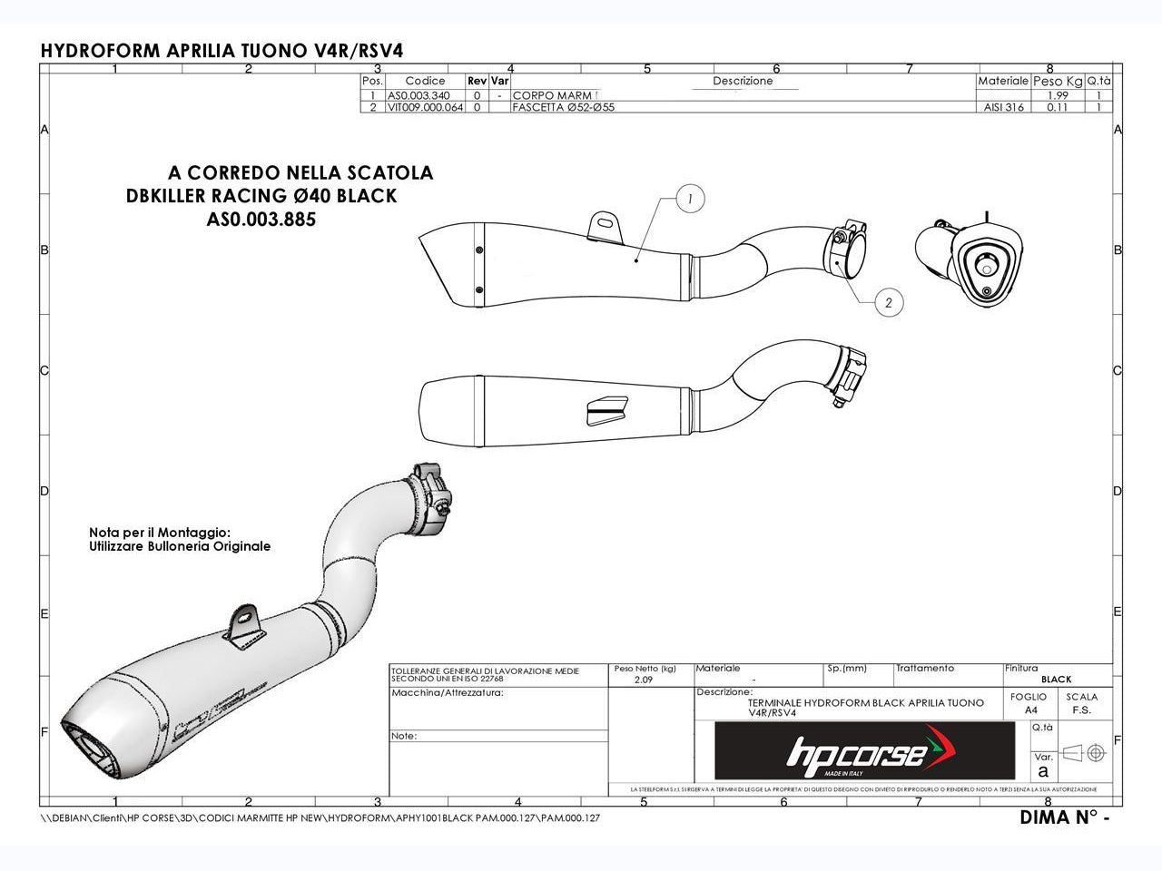 HP CORSE Aprilia Tuono V4 (15/16) Slip-on Exhaust "Hydroform Satin" (racing)