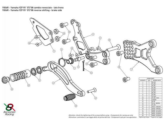 Y006R - BONAMICI RACING Yamaha YZF-R1 (07/08) Adjustable Rearset (reversed shift) – Accessories in the 2WheelsHero Motorcycle Aftermarket Accessories and Parts Online Shop