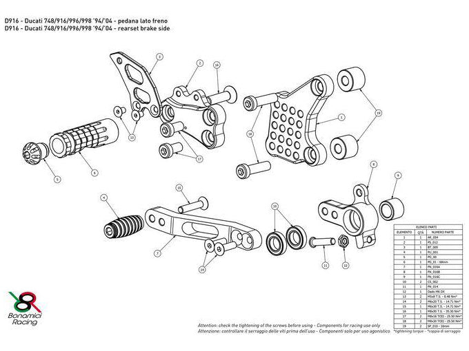 D916 - BONAMICI RACING Ducati Superbike 748 / 916 / 996 / 998 (94/04) Adjustable Rearset – Accessories in the 2WheelsHero Motorcycle Aftermarket Accessories and Parts Online Shop