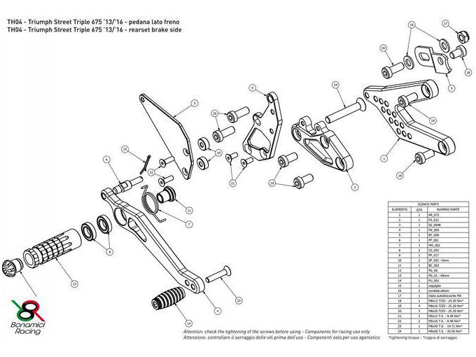 TH04 - BONAMICI RACING Triumph Street Triple /R /RX (13/16) Adjustable Rearset – Accessories in the 2WheelsHero Motorcycle Aftermarket Accessories and Parts Online Shop